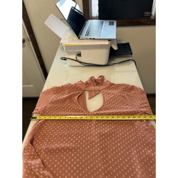 Band Of Gypsies Blouse M Pink Blush Tunic Sheer Angel 3/4 Sleeve Tied Flowy NWT - Picture 7 of 8